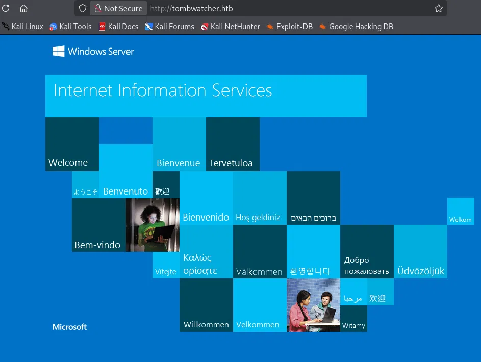 Default IIS welcome page on tombwatcher.htb
